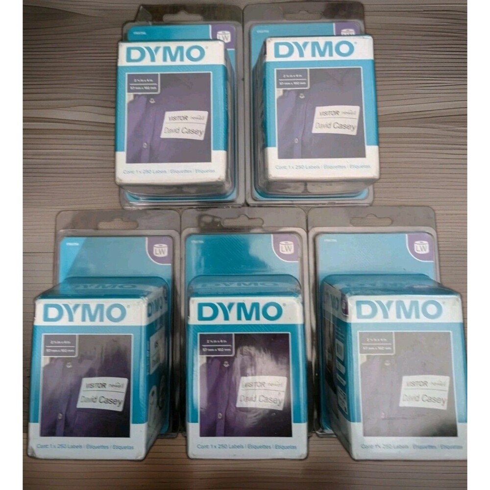 Lot of 5 -DYMO LW Name Badge Labels, 2-1/4” x 4”,  1 Roll of 250 (1760756)